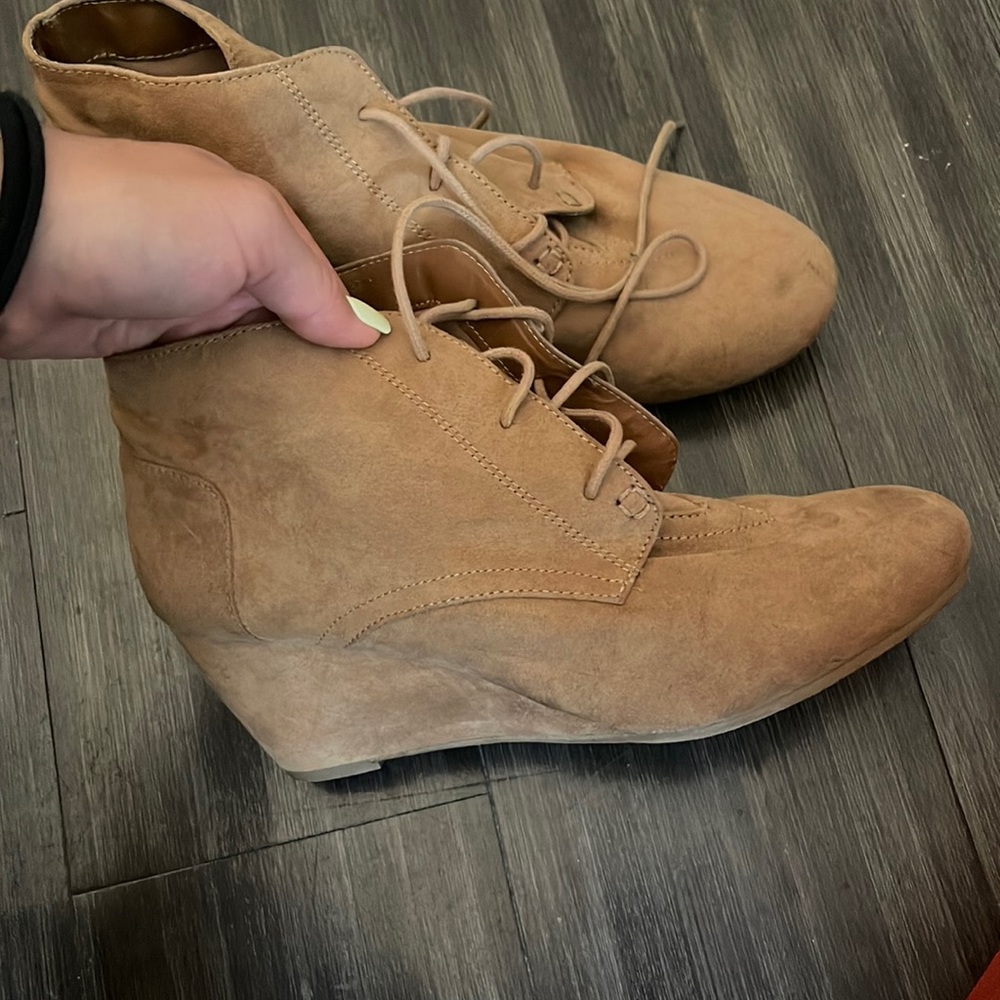 Brown suede booties, size 9.